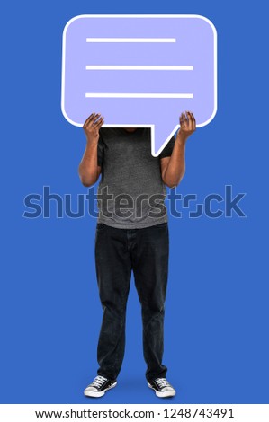 Man showing blank speech bubble symbol