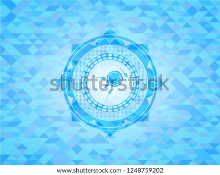 fertilization icon inside realistic light blue emblem. Mosaic background