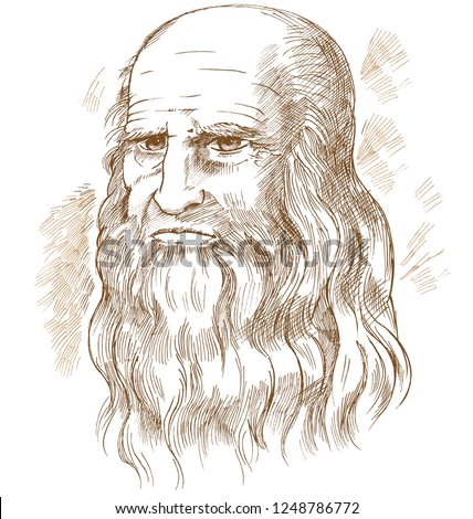 Hand drawn vector portrait. Leonardo Da Vinci Royalty-Free Stock Photo #1248786772