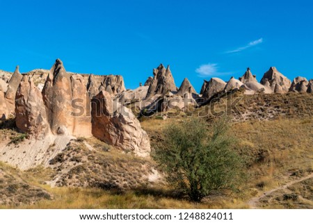 Spectacular volcanic rock formations
like  fairy chimneys at Uchisar, Cappadocia ,Turkey 
