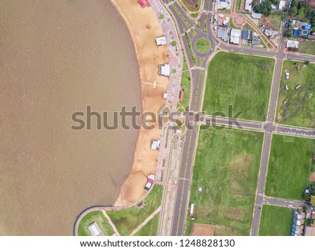 The San Jose beach in Encarnacion in Paraguay from a bird's eye view.
