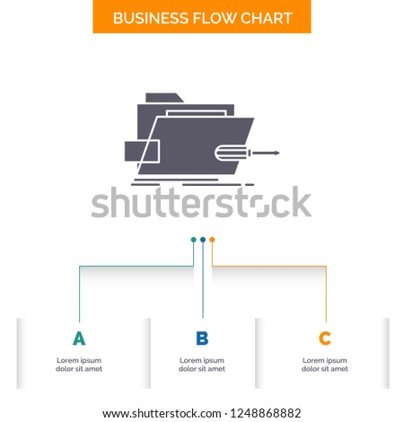 Folder, repair, skrewdriver, tech, technical Business Flow Chart Design with 3 Steps. Glyph Icon For Presentation Background Template Place for text.