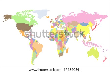 Detailed vector World map of rainbow colors.  Flat design vector illustration concepts. 