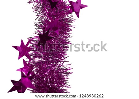 Christmas decoration purple rain with stars on white isolated background