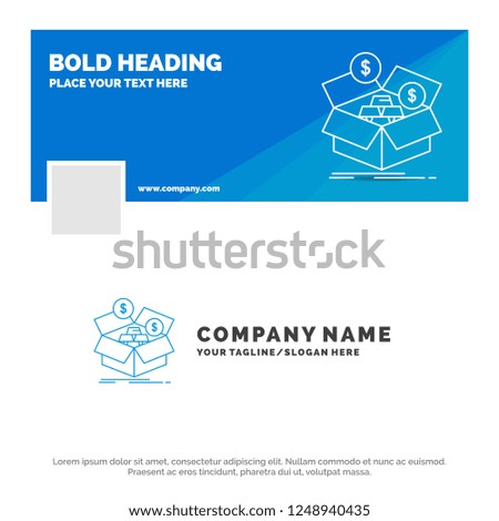 Blue Business Logo Template for savings, box, budget, money, growth. Facebook Timeline Banner Design. vector web banner background illustration
