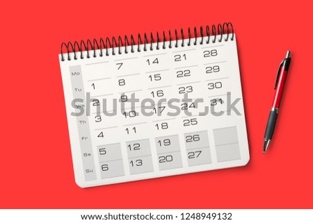 top view of calendar for November with marker isolated on red, black friday concept