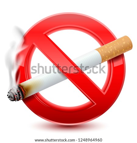 Forbidden no smoking red sign, isolated on  white background. Vector Illustration