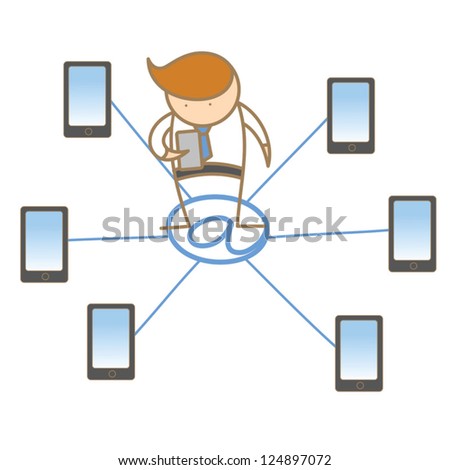 cartoon character of man getting and receiving e-mail