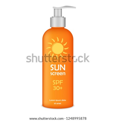 Sun screen lotion icon. Realistic illustration of sun screen lotion vector icon for web design isolated on white background