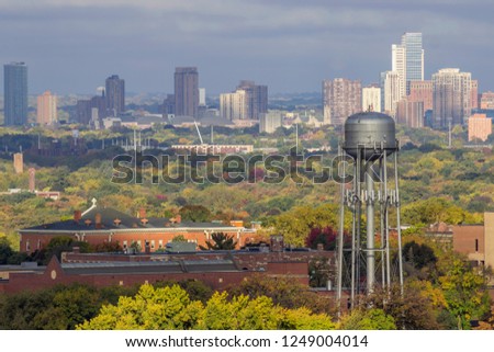 A Telephoto Shot Compressing the St. Kate's Water Tower with Apartment Buildings of South Minneapolis during a Fall Day