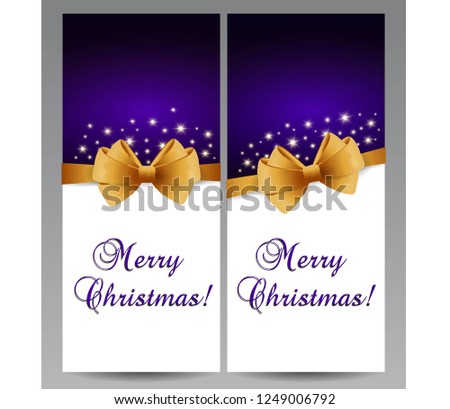 Christmas card with gold bow and stars