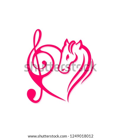 Bass and treble clef, head of horse, heart and symbol music, vector illustration