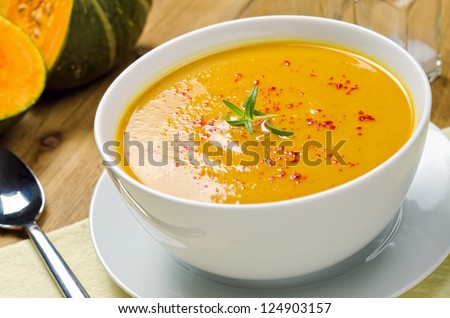 Squash Soup with Rosemary and Paprika Royalty-Free Stock Photo #124903157