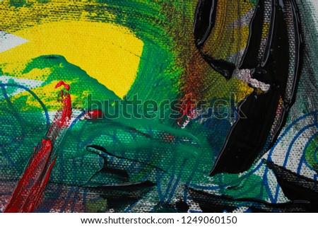 abstract oil paint texture background canvas textured random brush paint strokes yellow red black green blue black ship in stormy nature concept