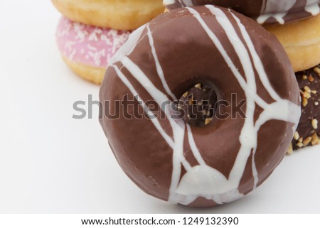 chocolate donuts in the closeup