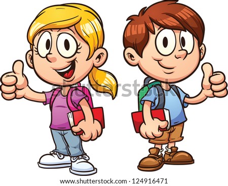 School kids. Vector clip art illustration with simple gradients. All in a single layer.