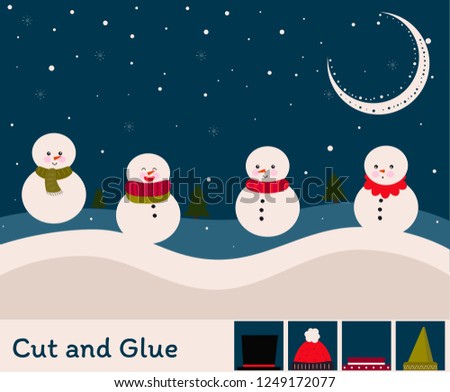 Cut and Glue Game. Snowmen