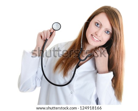 Pretty female doctor isolated over a white background