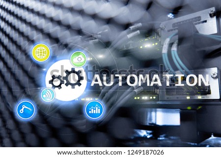 Automation of business Process and innovation technology in manufacturing. Internet and technology concept on server room background.