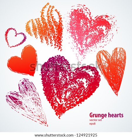 Grunge hearts on white background. Vector set
