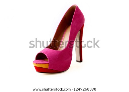 neon pink color high heel isolated on white