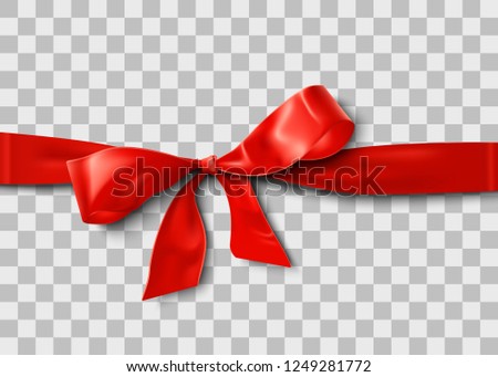 Red Satin Ribbon Bow over Transparent Background 