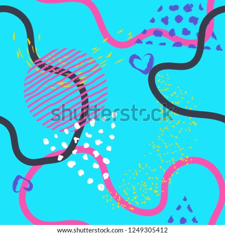 Seamless pattern with abstract ornament forms. Abstract Painted texture with ink splatter. Bright seamless pattern with splashes of paint. Hand painted brush strokes.