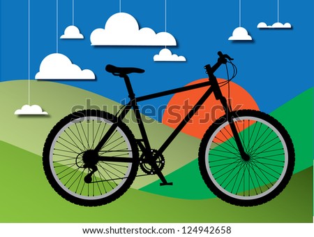 Mountain bike Illustration on mountain nature landscape background