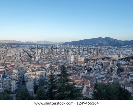Overview of Marseille France from the hill of the Notre Dame de la Garde cathedral