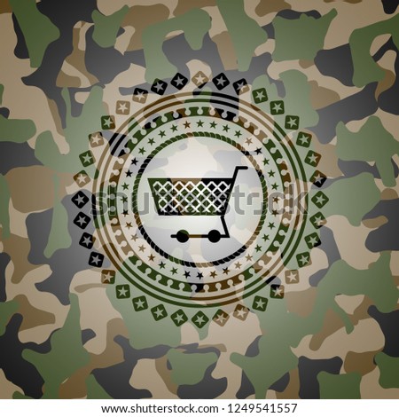 shopping cart icon on camouflage pattern