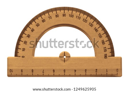Wooden protractor isolated on a white background with clipping path.