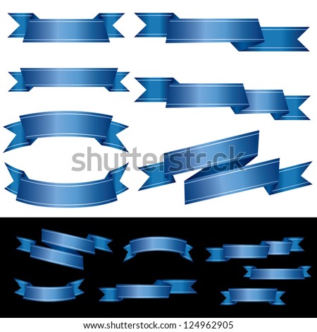 set of blank blue banners with two light lines