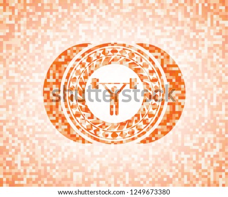 weightlifting icon inside orange mosaic emblem