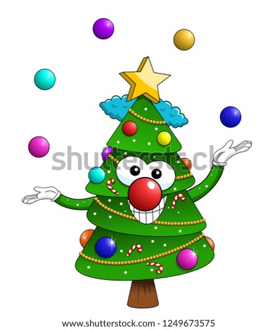 Christmas xmas tree character mascot cartoon clown juggler isolated