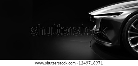 Detail on one of the LED headlights modern car on black background Royalty-Free Stock Photo #1249718971