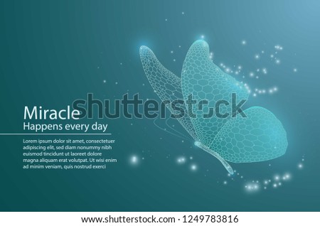 Butterfly composed of honeycomb. Low poly vector illustration of a star sky or space or underwater. The landing page or banner lines, dots and shapes. Wireframe technology light connection structure