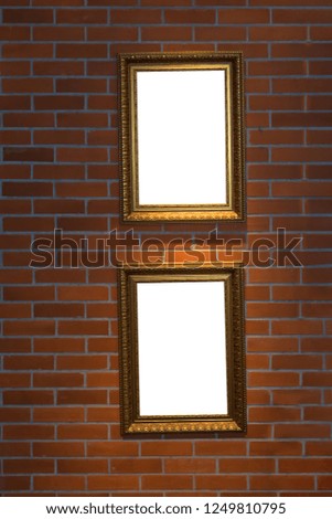Beautiful of luxury two golden picture frame on the brick wall interior vintage style.