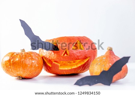 Halloween holiday concept. composition made of orange pumpkins