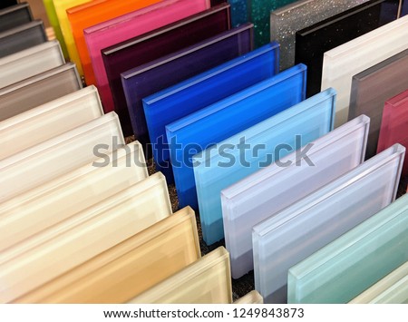 Colourful Glass Samples - Kitchen Splashback samples Royalty-Free Stock Photo #1249843873