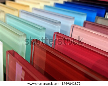 Colourful Glass Samples - Kitchen Splashback samples Royalty-Free Stock Photo #1249843879