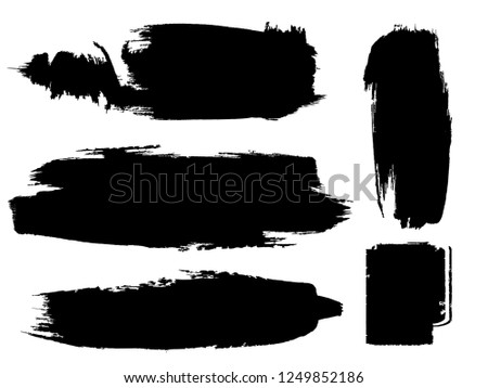 Grunge Paint stripe . Vector brush Stroke . Distressed banner . Black isolated paintbrush collection . Modern Textured shape . Dry border in Black . Bulge lines