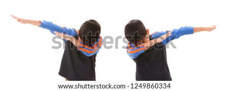 Boy making Dab, portrait in studio, isolated on white background