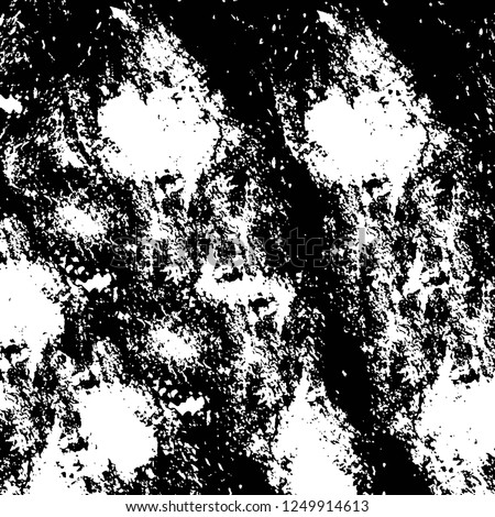 Grunge overlay layer. Abstract black and white vector background. Monochrome vintage surface with dirty pattern in cracks, spots, dots. Old painted wall in dark horror style design