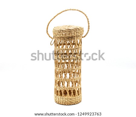 empty packaging made from a wood basket weave Thailand style on white background