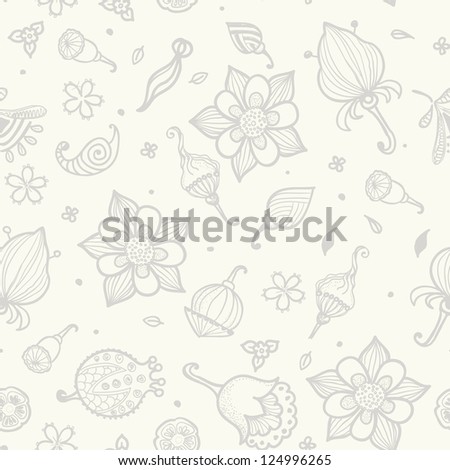 Seamless pattern with beautiful gray flowers. Raster version