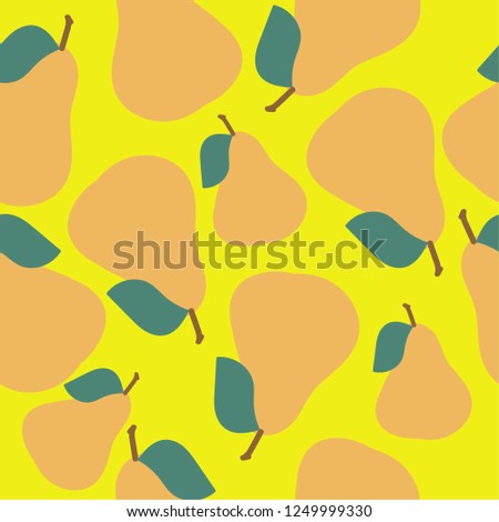 Fruit pattern. Bright pear, yellow background. Good for postcards, packaging, banner. Simple seamless pattern.