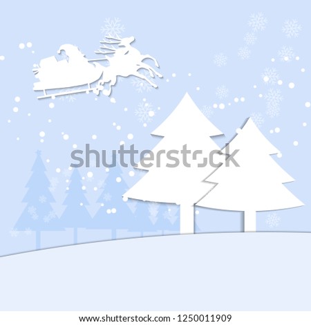 Santa Claus on the sky and Christmas tree, paper origami style vector illustration.