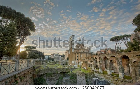 Ruins of Caesar's Forum and church of Saint Luke in Rome, Italy