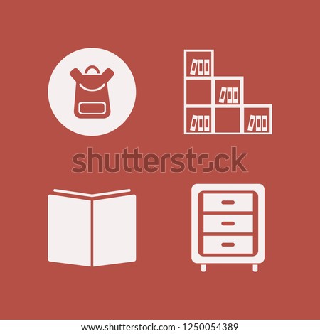 book icon. book vector icons set school book bag, nightstand, bookcase and open book