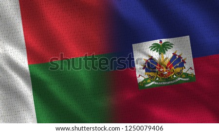Madagascar and Haiti - 3D illustration Two Flag Together - Fabric Texture